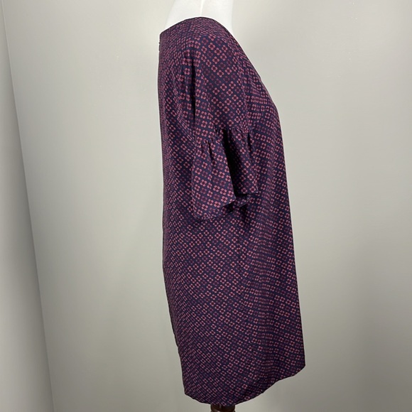 Madewell Silk Painted Clover Mini Shift Mod Dress Sz 4 Retro Short Bell Sleeve - Picture 4 of 13